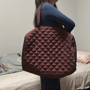 DSW Berry Deep Purple Burgundy Puffy Weekender Duffel Bag for Travel Trips